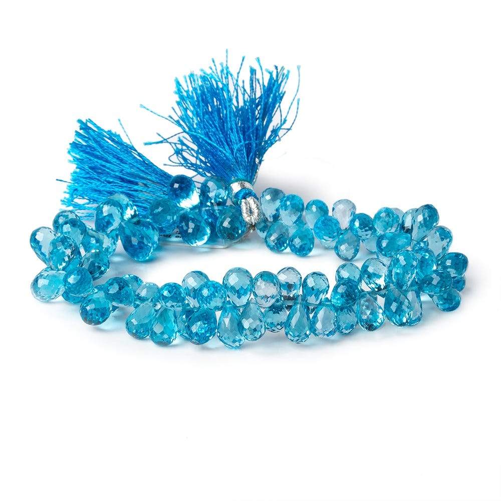 8x5mm Swiss Blue Topaz faceted tear drop beads 8 inch 87 beads AAA - Beadsofcambay.com