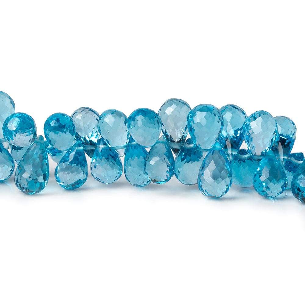 8x5mm Swiss Blue Topaz faceted tear drop beads 8 inch 87 beads AAA - Beadsofcambay.com