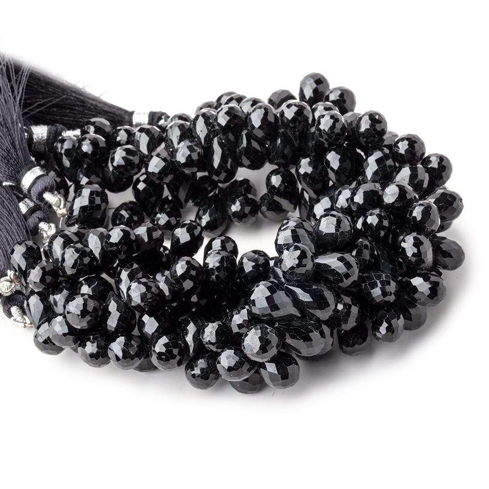 8x6-10x6mm Black Tourmaline Faceted Tear Drop Beads 6.5 inch 48 pieces - Beadsofcambay.com