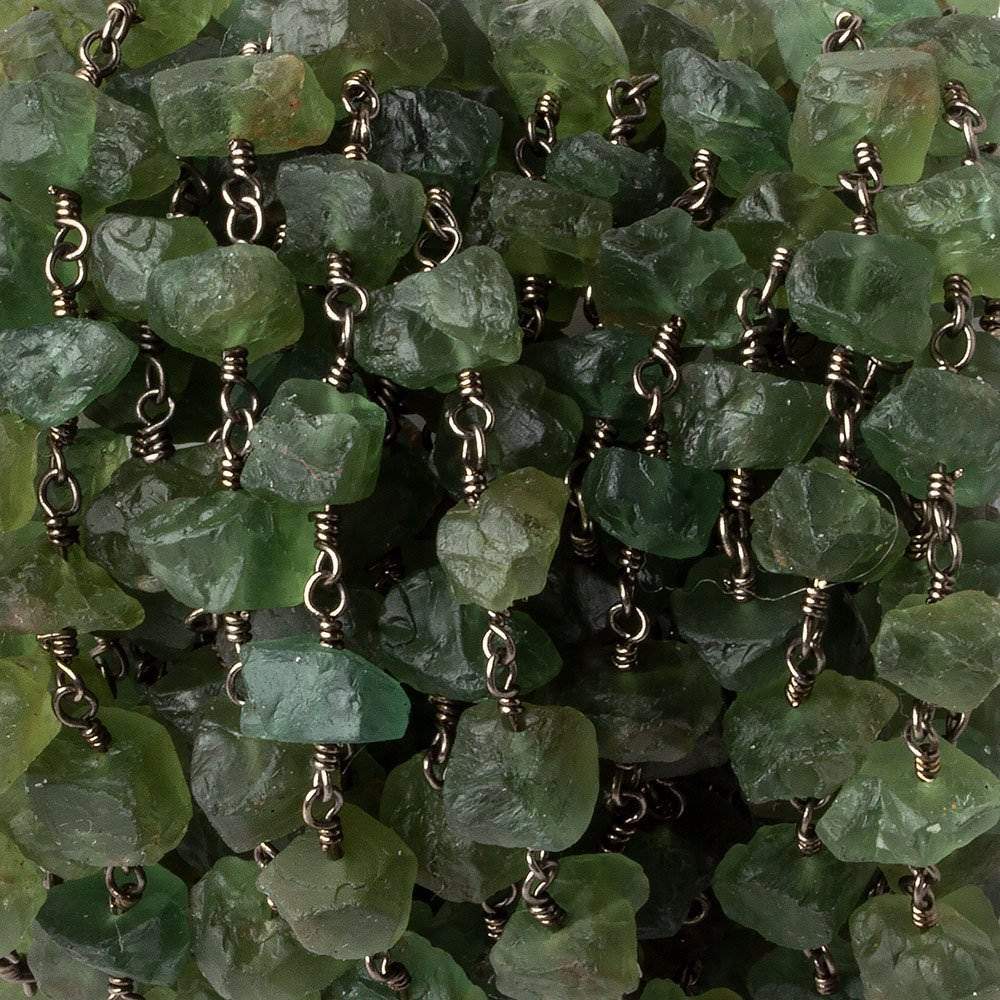 8x6-10x7mm Matte Green Apatite Chips Black Gold plated Chain by the foot 27 pieces - Beadsofcambay.com