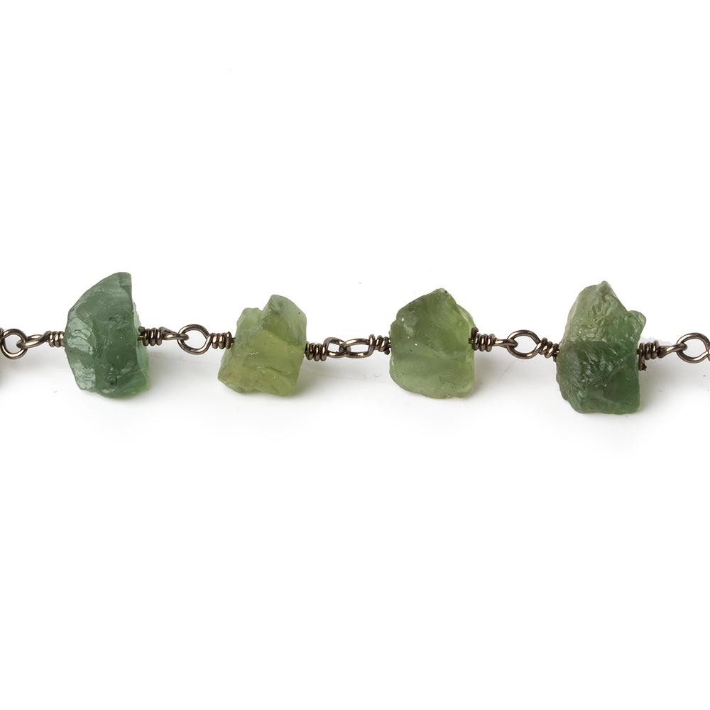 8x6-10x7mm Matte Green Apatite Chips Black Gold plated Chain by the foot 27 pieces - Beadsofcambay.com