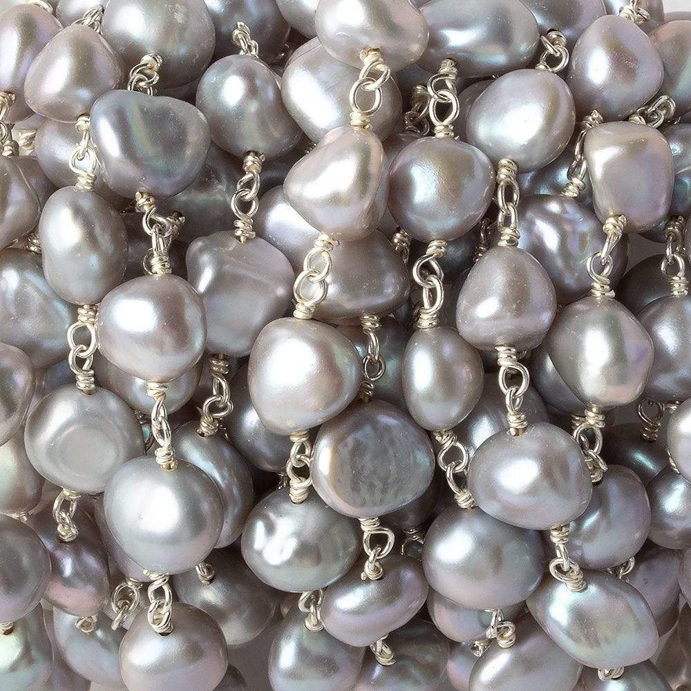 8x6-10x7mm Silver Baroque Freshwater Pearl Silver .925 Chain by the foot - Beadsofcambay.com