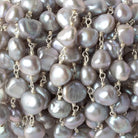 8x6-10x7mm Silver Baroque Freshwater Pearl Silver .925 Chain by the foot - Beadsofcambay.com