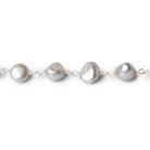 8x6-10x7mm Silver Baroque Freshwater Pearl Silver .925 Chain by the foot - Beadsofcambay.com