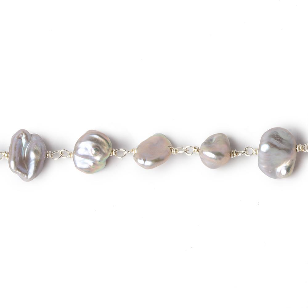 8x6-10x8mm Silver Keshi Freshwater Pearl Silver .925 Chain by the foot - Beadsofcambay.com