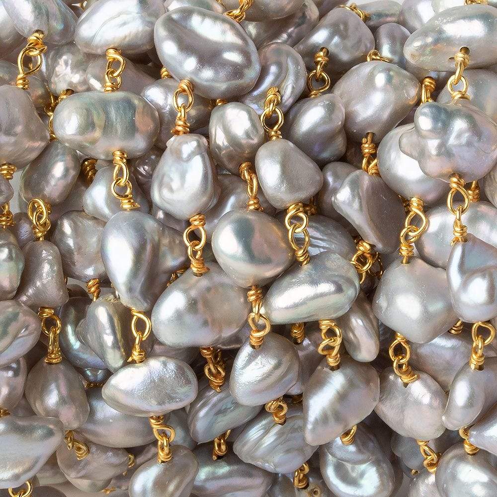 8x6-10x8mm Silver Keshi Freshwater Pearl Vermeil Chain by the foot - Beadsofcambay.com