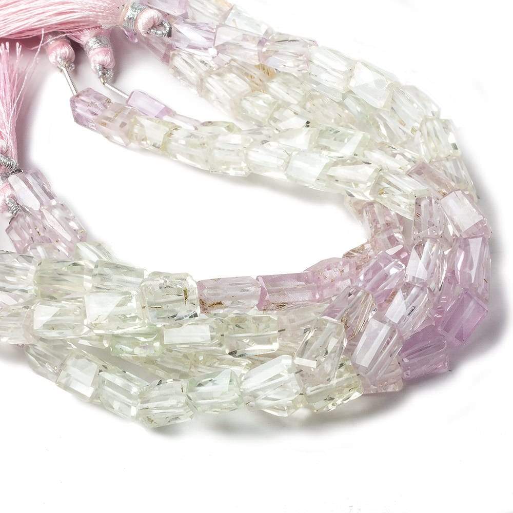 8x6-11x7mm Hiddenite & Kunzite faceted rectangle nuggets 8 inch 21 beads - Beadsofcambay.com