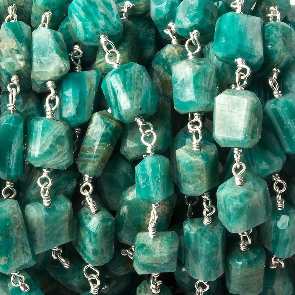 8x6-11x7mm Russian Amazonite nugget .925 Silver Chain by the foot 20 beads - Beadsofcambay.com