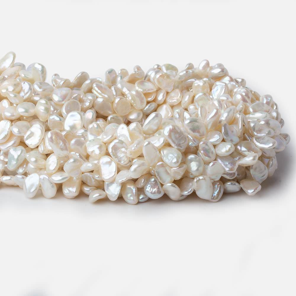 8x6-11x7mm White Top Drilled Keshi Freshwater Pearls 16 inch 77 pieces A - Beadsofcambay.com