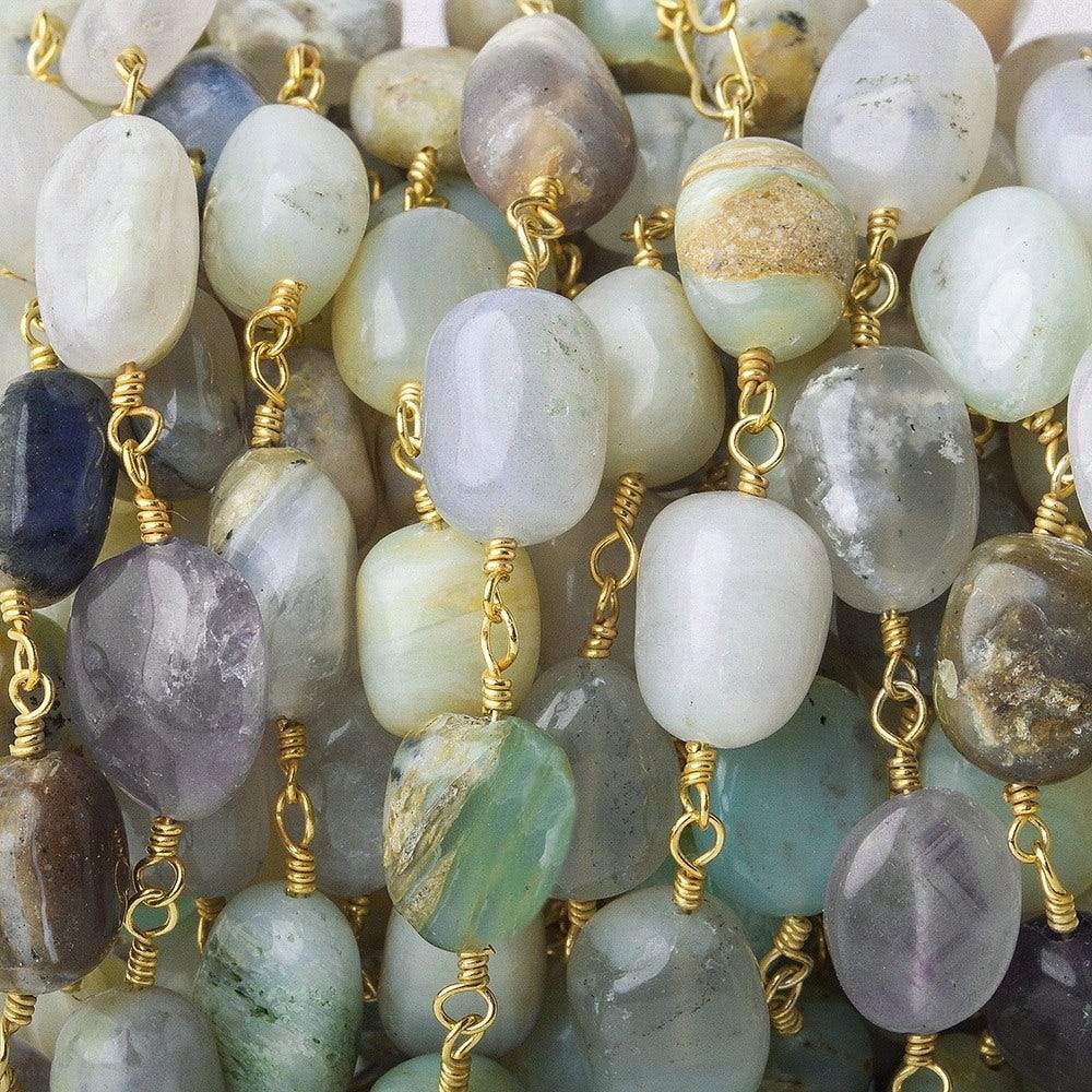 8x6-12x9mm Peruvian Opal plain nuggets Gold plated Chain by the foot - Beadsofcambay.com