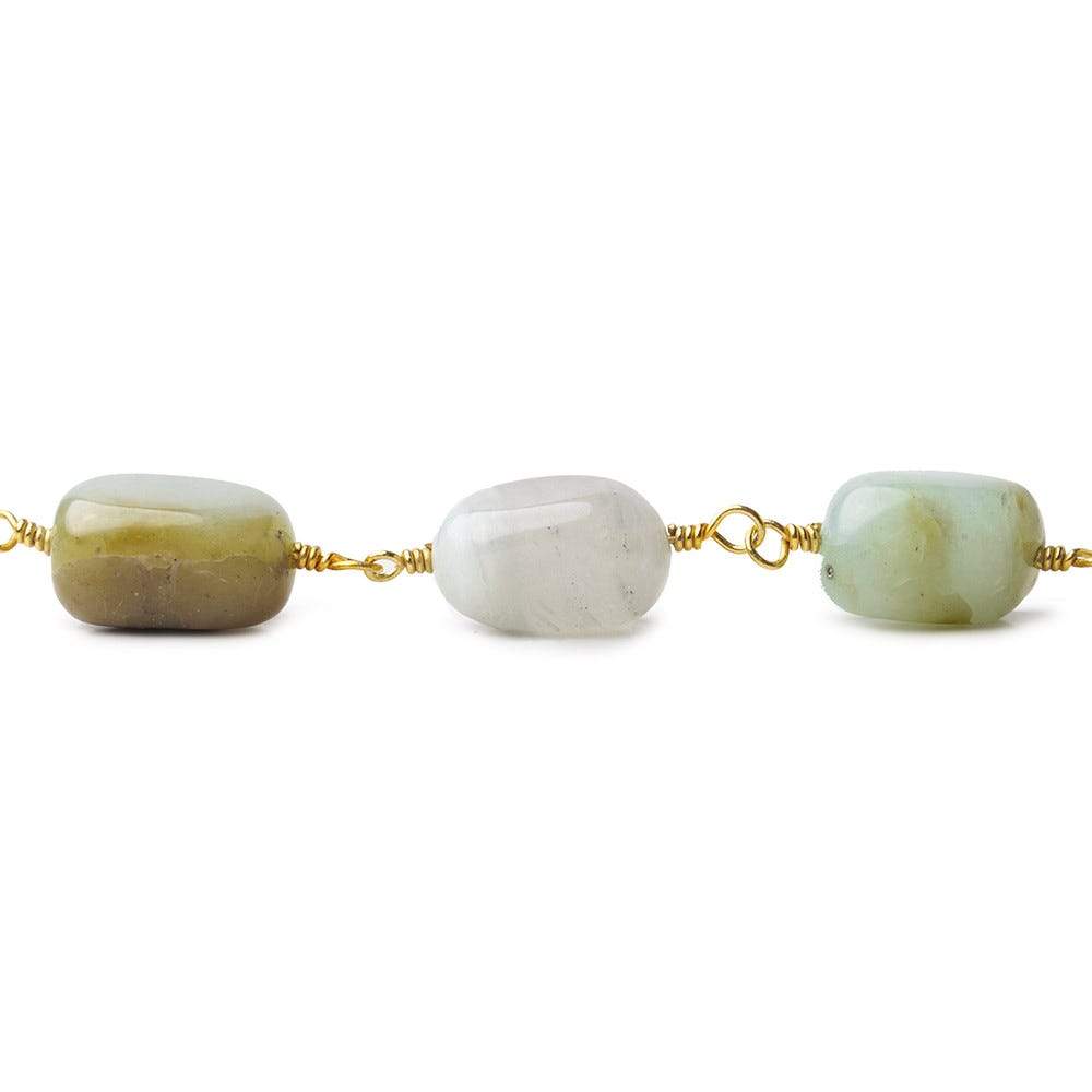 8x6-12x9mm Peruvian Opal plain nuggets Gold plated Chain by the foot - Beadsofcambay.com