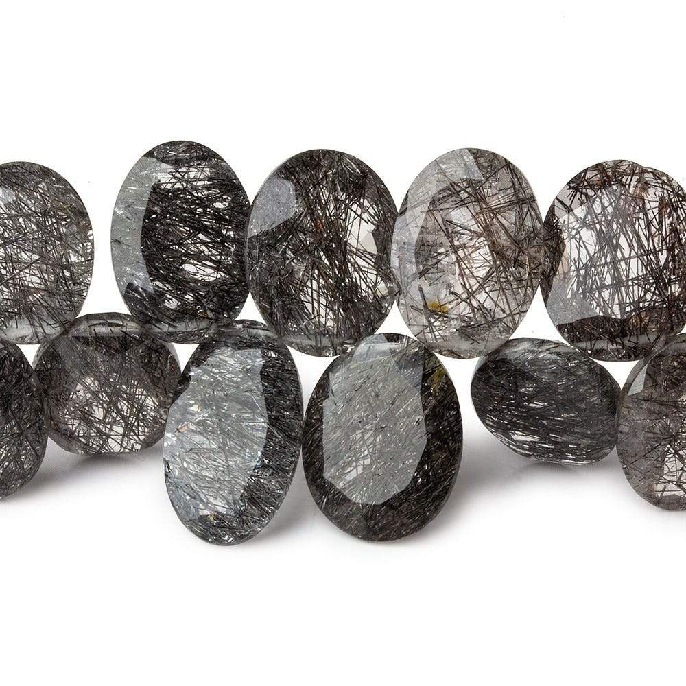 8x6-13x10mm Black Tourmalinated Quartz Bezel Faceted Oval Beads 6.5 inch 37 pcs - Beadsofcambay.com