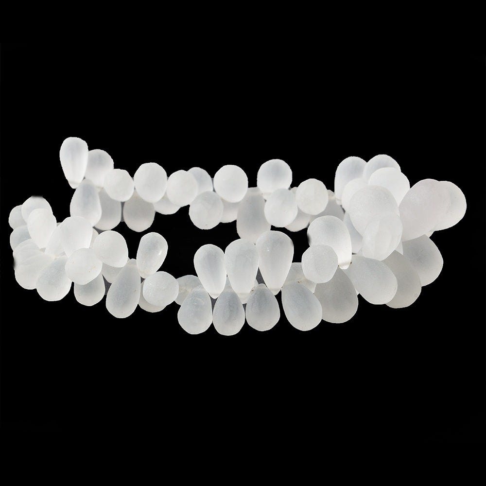 8x6-15x10mm Frosted Crystal Quartz Plain Tear Drop Beads 8 inch 70 pieces - Beadsofcambay.com