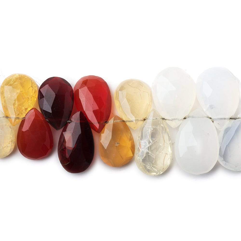 8x6-15x6.5mm Multi Color Mexican Fire Opal Pear Briolette beads 9 inch 64 pieces - Beadsofcambay.com