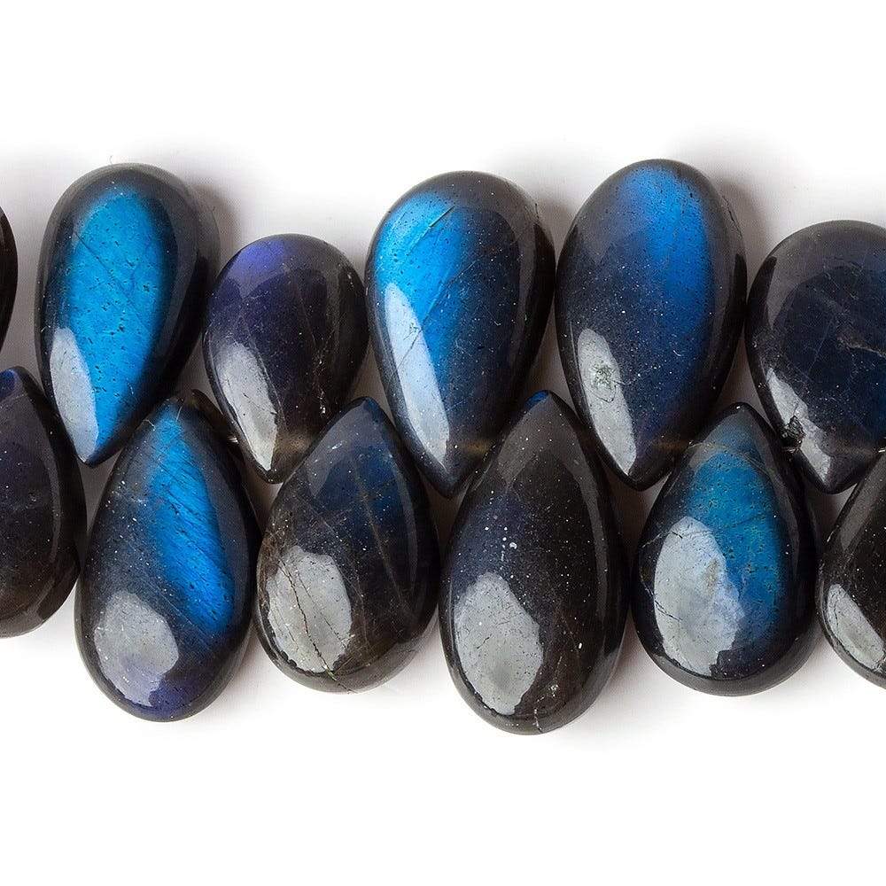 8x6-15x8mm Black Labradorite Plain Pear Briolettes 90 pieces 14 inch - Beadsofcambay.com