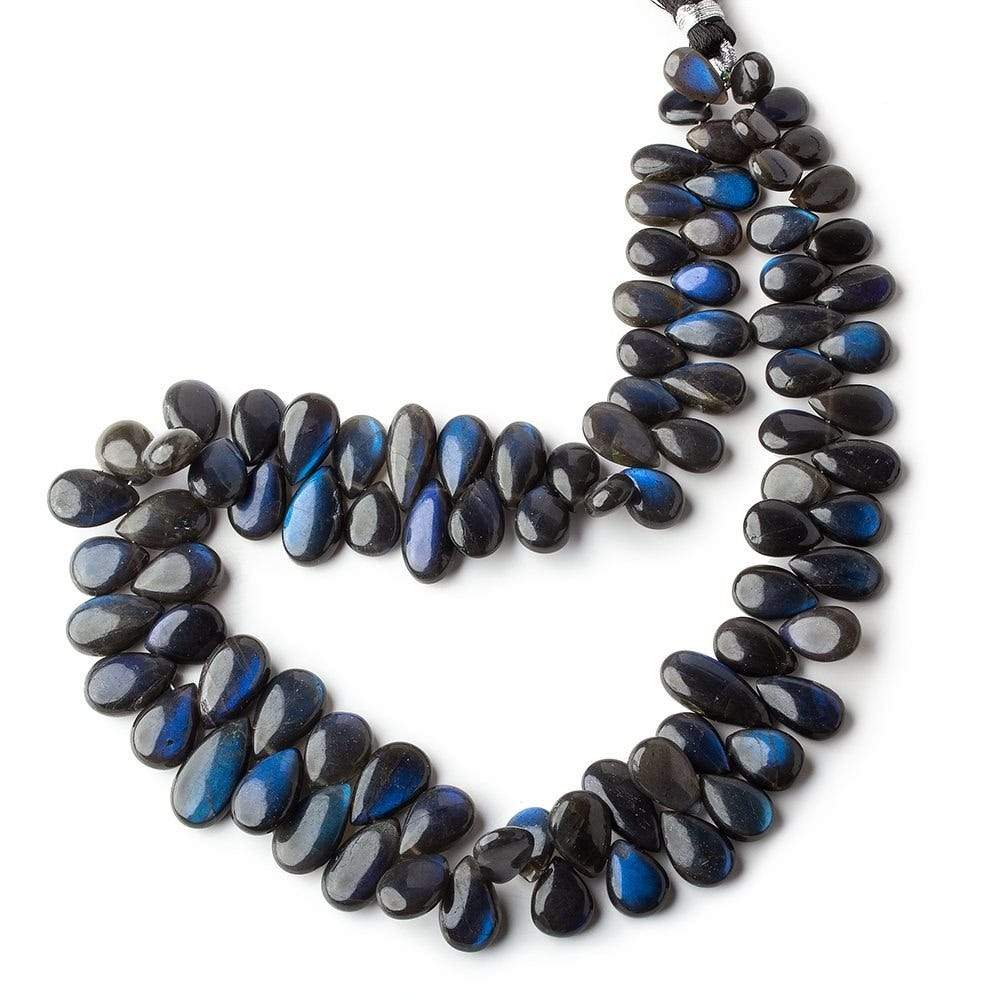 8x6-15x8mm Black Labradorite Plain Pear Briolettes 90 pieces 14 inch - Beadsofcambay.com