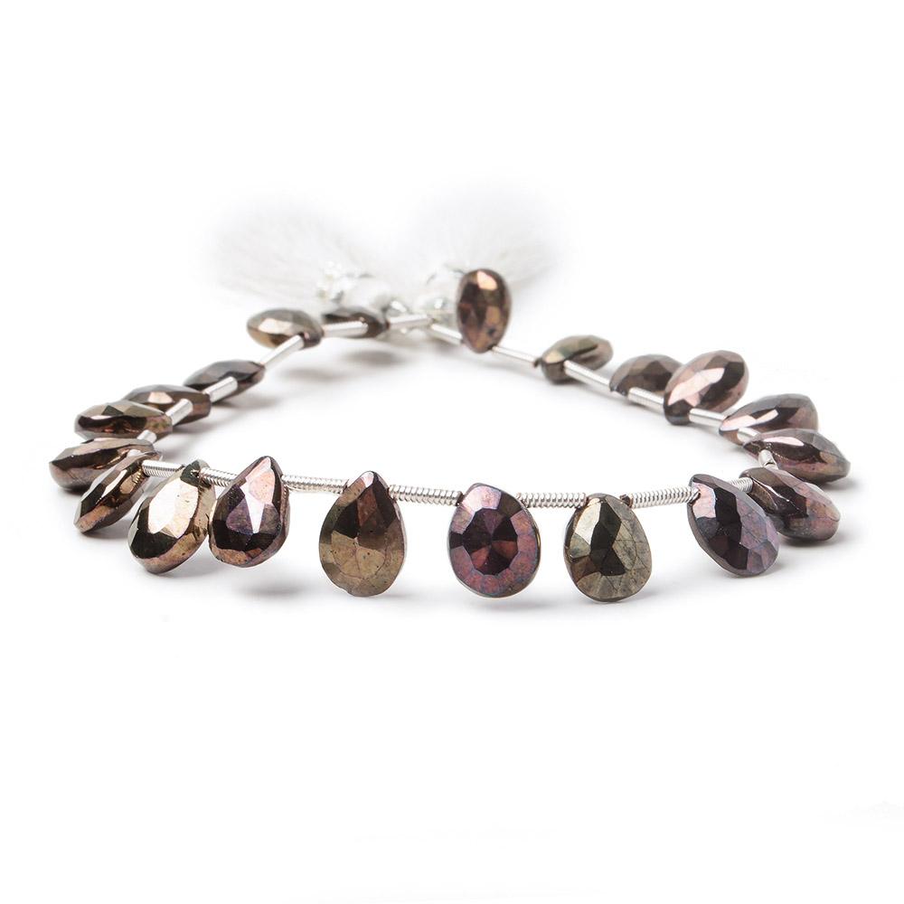 8x6- 9.5x7mm Plum Metallic Black Spinel Beads Faceted Pear Briolette 7.5 inch 20 pieces - Beadsofcambay.com