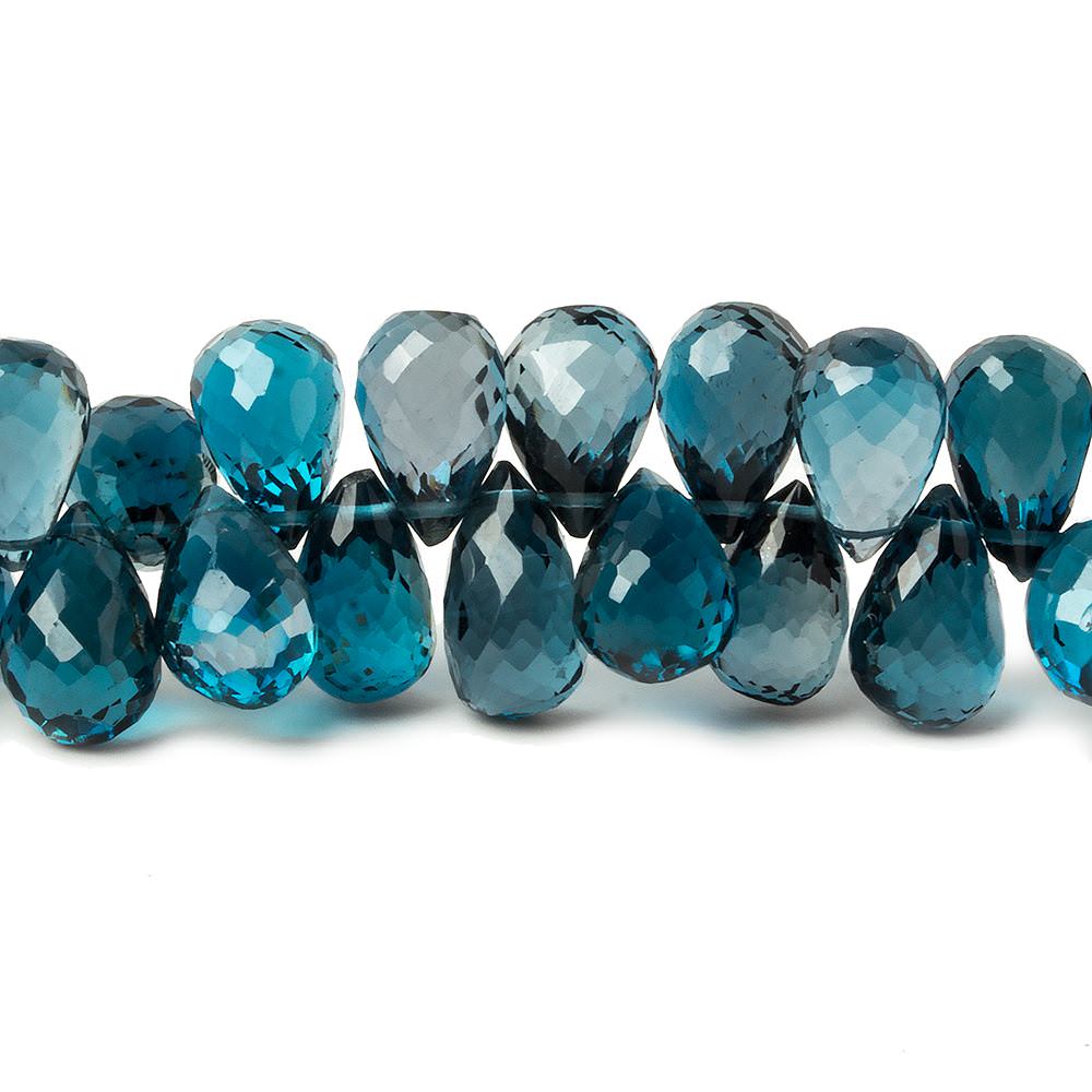 8x6-9x6mm Blue London Topaz Tear Drop Briolette 8.5 inch 72 pieces - Beadsofcambay.com