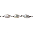 8x6-9x6mm Peacock Silver Baroque Pearl Black Gold plated Chain by the foot 18 pearls - Beadsofcambay.com