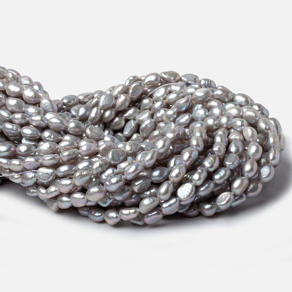 8x6-9x6mm Venetian Silver straight drilled Baroque Pearls 16 inch 49 pieces - Beadsofcambay.com