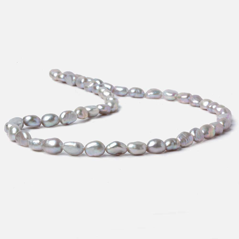 8x6-9x6mm Venetian Silver straight drilled Baroque Pearls 16 inch 49 pieces - Beadsofcambay.com