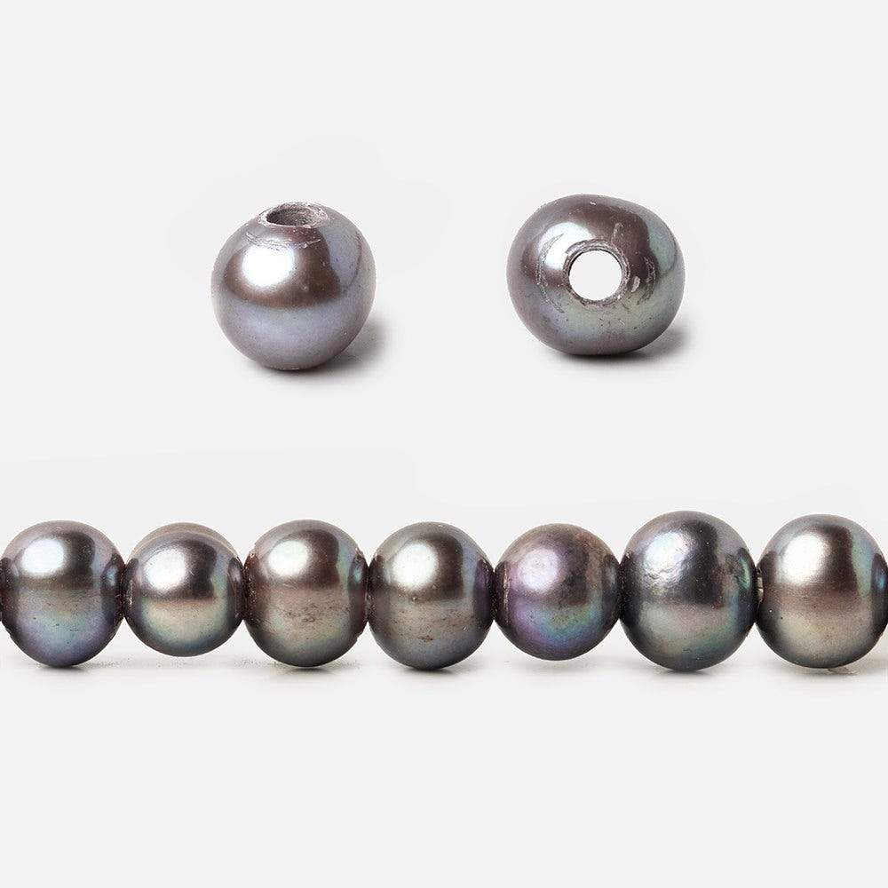 8x6-9x7mm Peacock Silver 2.5mm Large Hole Off Round Freshwater Pearl 15 inch 58 pcs - Beadsofcambay.com