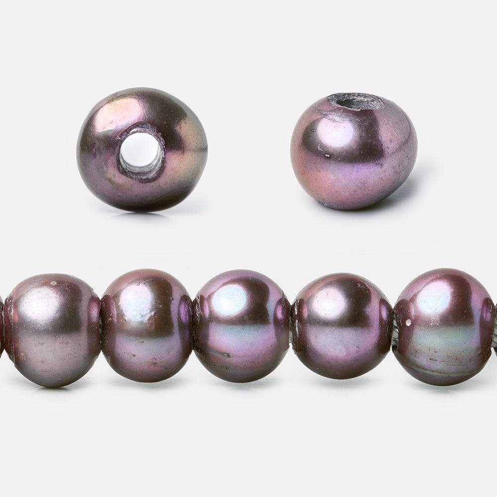 8x6-9x7mm Purple Peacock 2.5mm Large Hole Off Round Freshwater Pearl 15 inch 58 pcs - Beadsofcambay.com