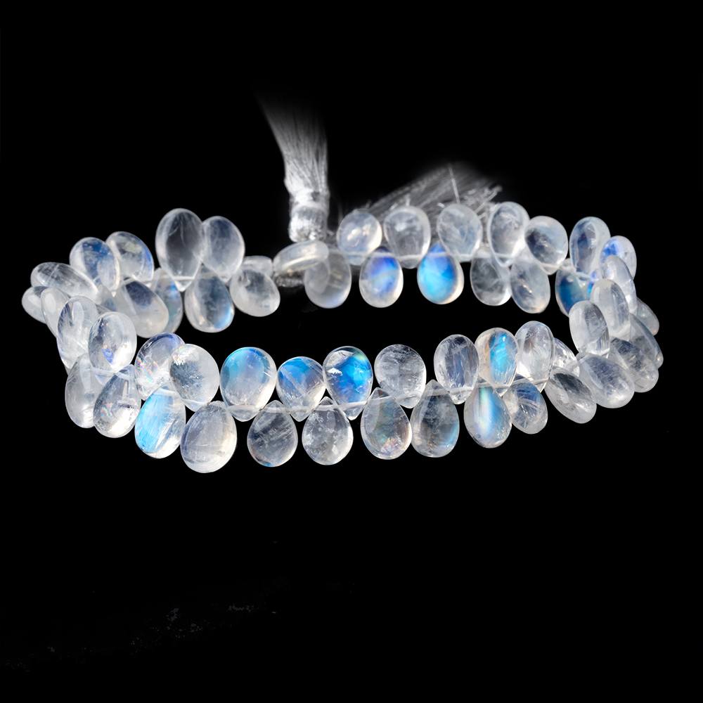 8x6-9x7mm Rainbow Moonstone Plain Pear Beads 8 inch 60 pieces AAA - Beadsofcambay.com