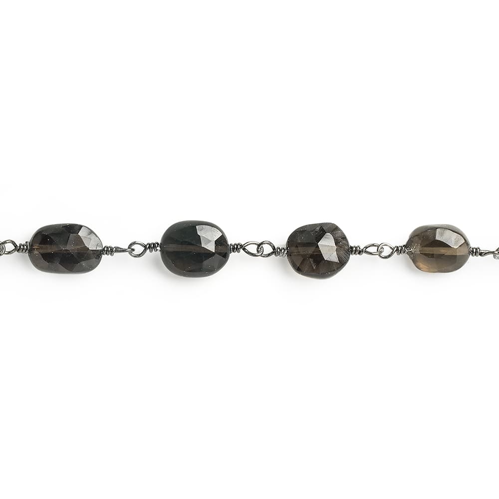 8x6-9x7mm Smoky Quartz faceted oval Black Gold Chain by the foot 20 pieces - Beadsofcambay.com