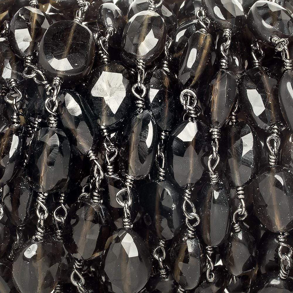 8x6-9x7mm Smoky Quartz faceted oval Black Gold Chain by the foot 20 pieces - Beadsofcambay.com