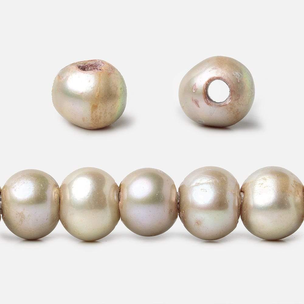 8x6-9x7mm Tea Rose Champagne 2.5mm Large Hole Off Round Freshwater Pearl 15 inch 59 pcs - Beadsofcambay.com
