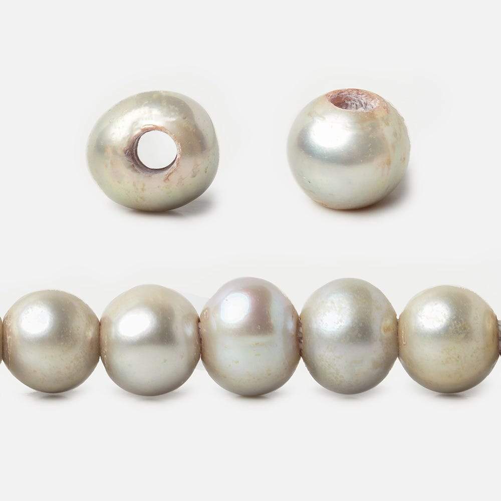 8x6-9x7mm Venetian Silver 2.5mm Large Hole Off Round Freshwater Pearl 15 inch 58 pcs - Beadsofcambay.com