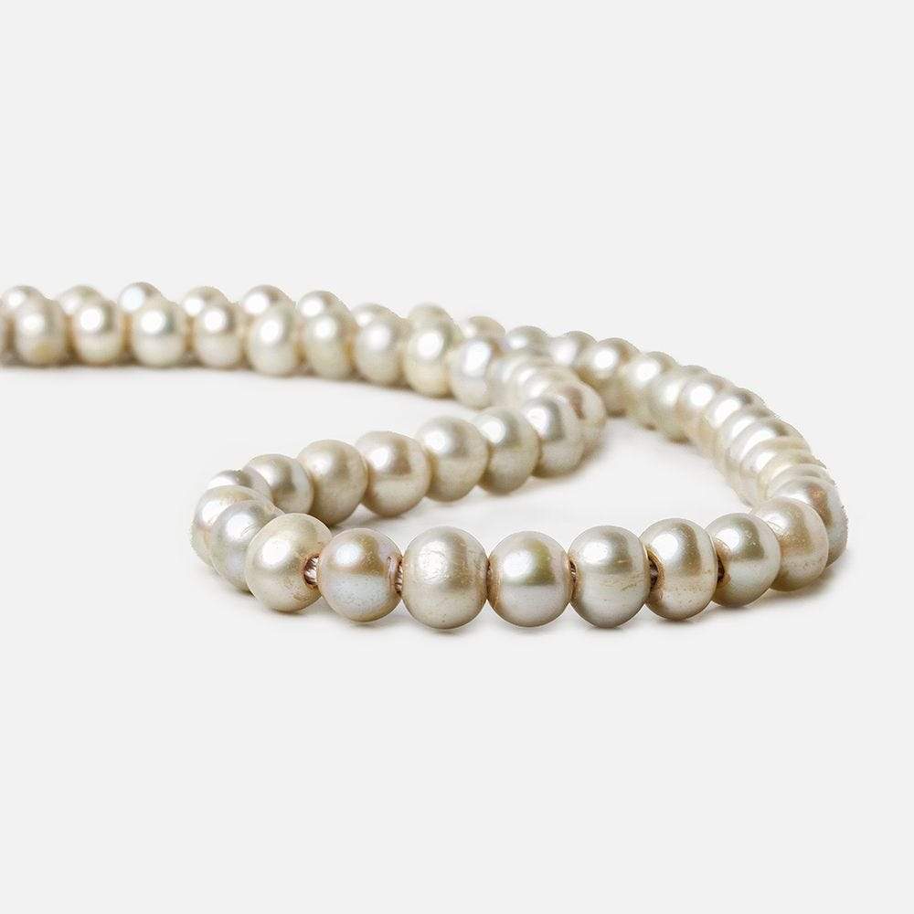 8x6-9x7mm Venetian Silver 2.5mm Large Hole Off Round Freshwater Pearl 15 inch 58 pcs - Beadsofcambay.com
