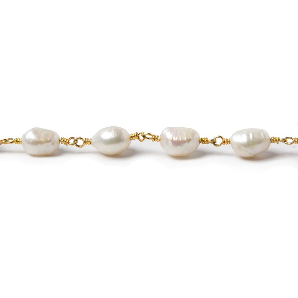 8x6mm-10x7mm Off White Baroque Pearl Vermeil Chain by the foot 20 pcs - Beadsofcambay.com