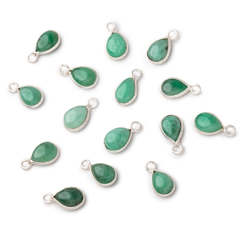 8x6mm .925 Silver Bezel Emerald Plain Pear Pendant 1 piece - Beadsofcambay.com