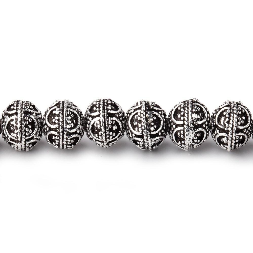 8x6mm Antiqued Sterling Silver plated Copper Bead Round Persian Design 8 inch 28 pieces - Beadsofcambay.com