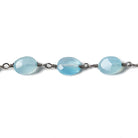 8x6mm Blue Chalcedony faceted Oval Black Gold Chain by the foot 23 pieces - Beadsofcambay.com