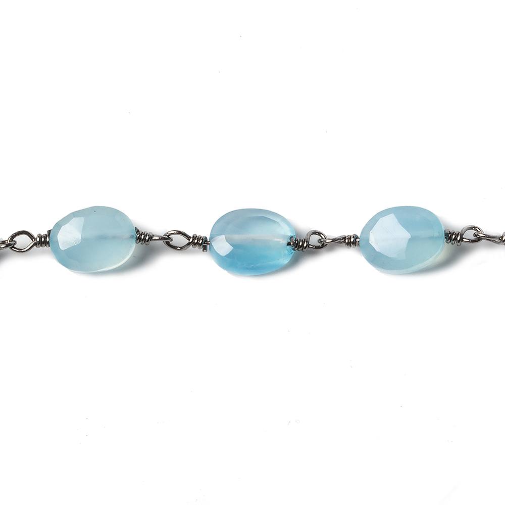 8x6mm Blue Chalcedony faceted Oval Black Gold Chain by the foot 23 pieces - Beadsofcambay.com