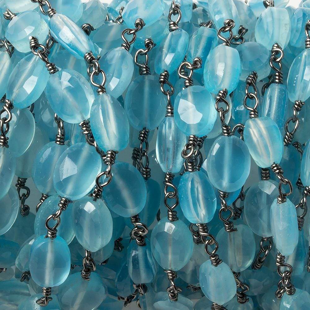 8x6mm Blue Chalcedony faceted Oval Black Gold Chain by the foot 23 pieces - Beadsofcambay.com