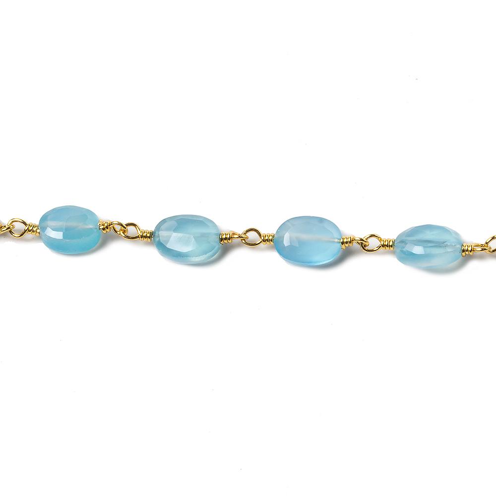 8x6mm Blue Chalcedony faceted Oval Gold Chain by the foot 23 pieces - Beadsofcambay.com