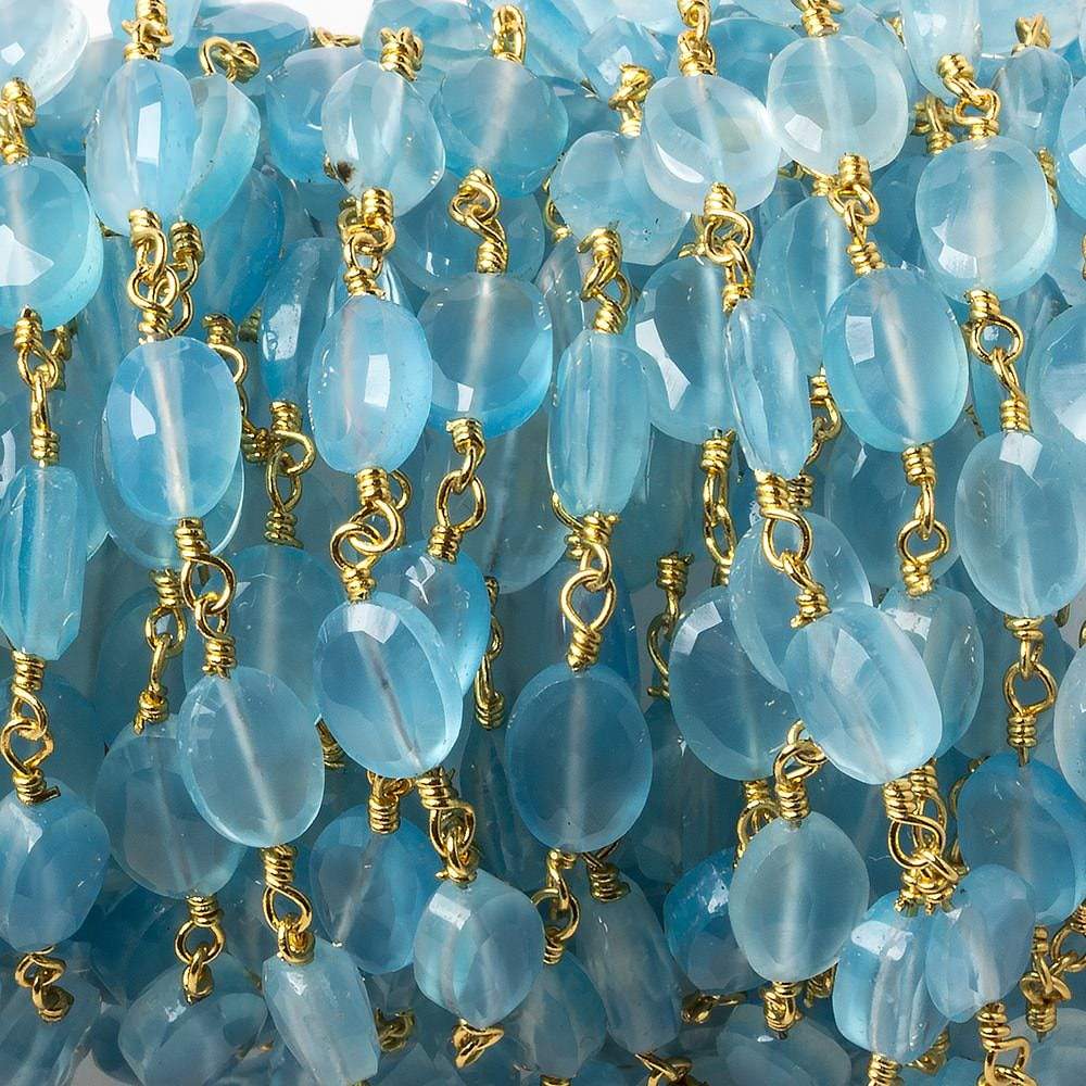 8x6mm Blue Chalcedony faceted Oval Gold Chain by the foot 23 pieces - Beadsofcambay.com
