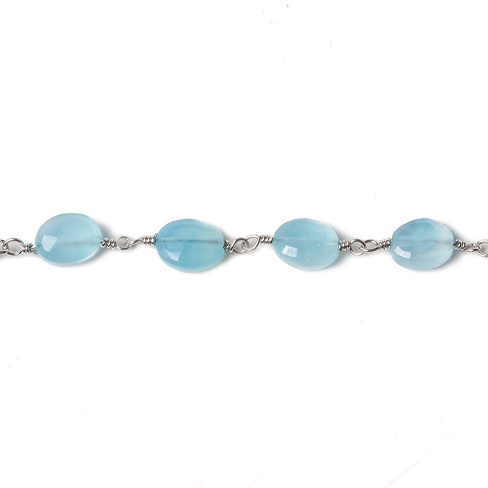 8x6mm Blue Chalcedony faceted Oval Silver Chain by the foot 23 pieces - Beadsofcambay.com