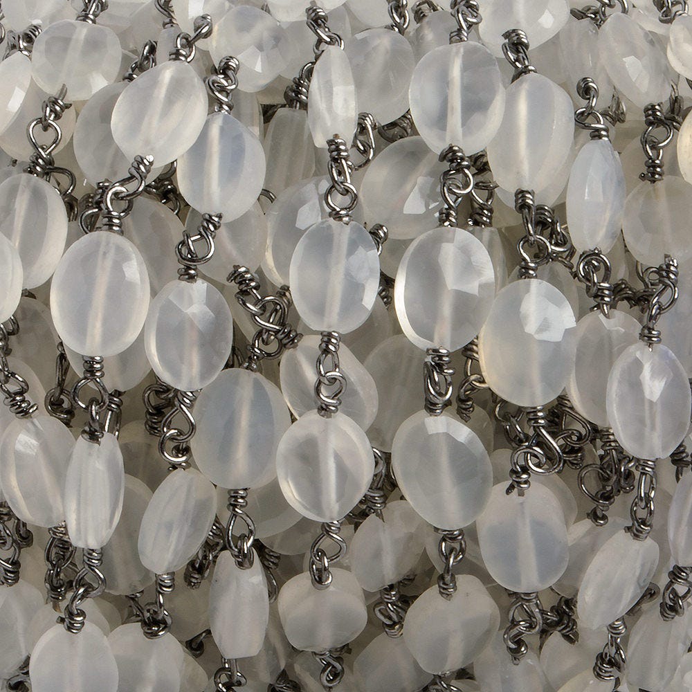 8x6mm Champagne Chalcedony faceted Oval Black Gold Chain by the foot 22 pieces - Beadsofcambay.com