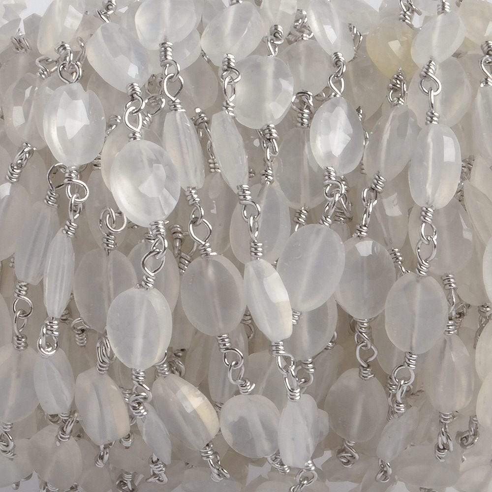 8x6mm Champagne Chalcedony faceted Oval Silver plated Chain by the foot 22 pieces - Beadsofcambay.com