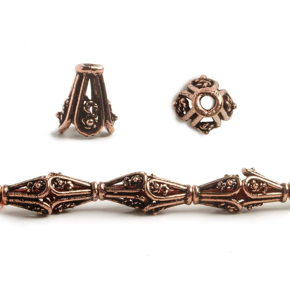8x6mm Copper Bead Cap Bali Style Scrollwork 8 inch 28 pcs - Beadsofcambay.com
