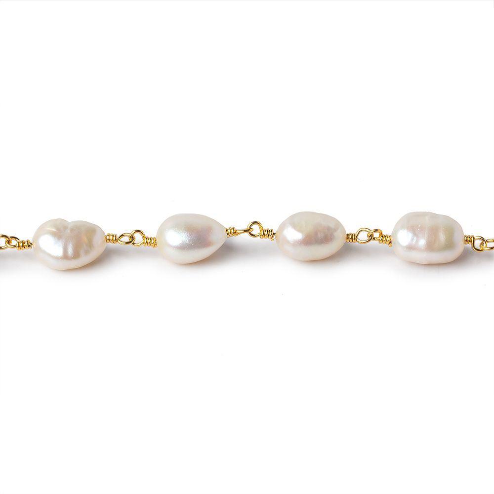 8x6mm Cream Straight Baroque Pearl Gold plated Chain by the foot 20 beads - Beadsofcambay.com