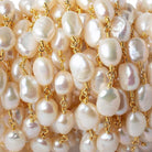 8x6mm Cream Straight Baroque Pearl Gold plated Chain by the foot 20 beads - Beadsofcambay.com