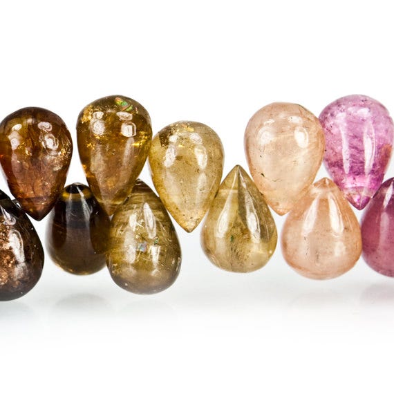 8x6mm Multi-color Tourmaline Plain Tear Drop Beads 8 inch 67 pieces - Beadsofcambay.com
