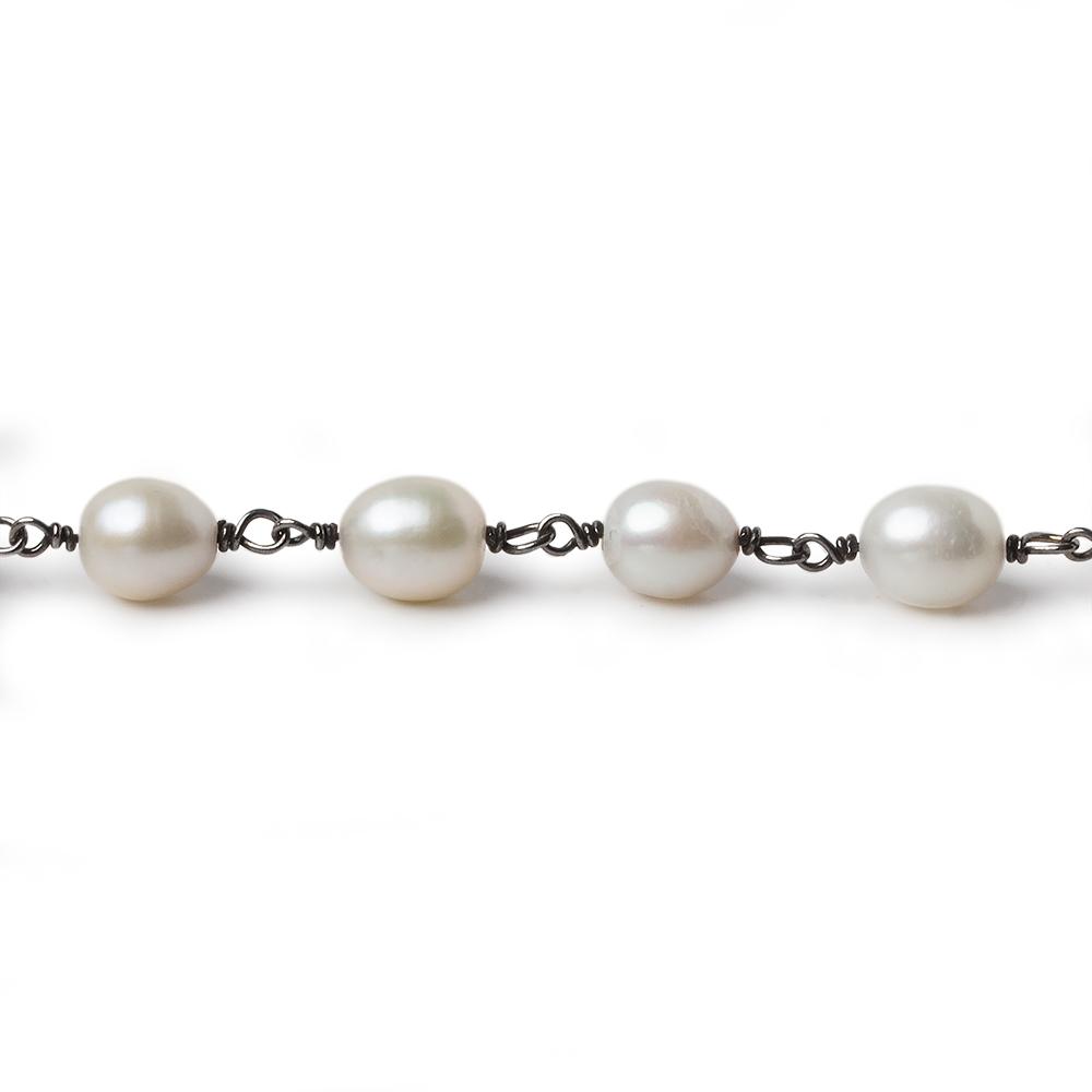 8x6mm Off White Oval Pearl Black Gold .925 Silver Chain by the foot 22 pieces - Beadsofcambay.com