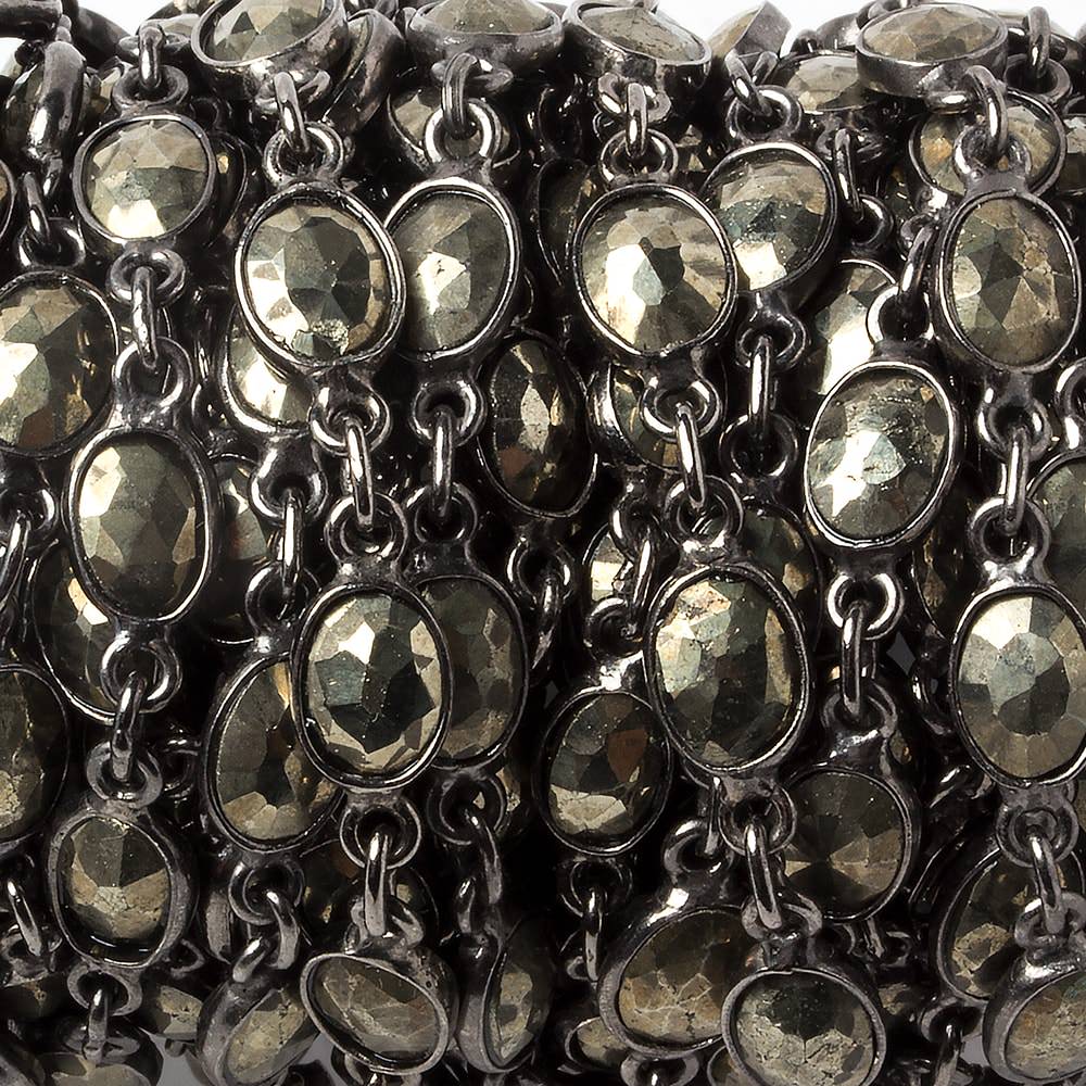8x6mm Pyrite oval Oxidized Silver .925 Bezeled Chain by the foot 21pcs - Beadsofcambay.com